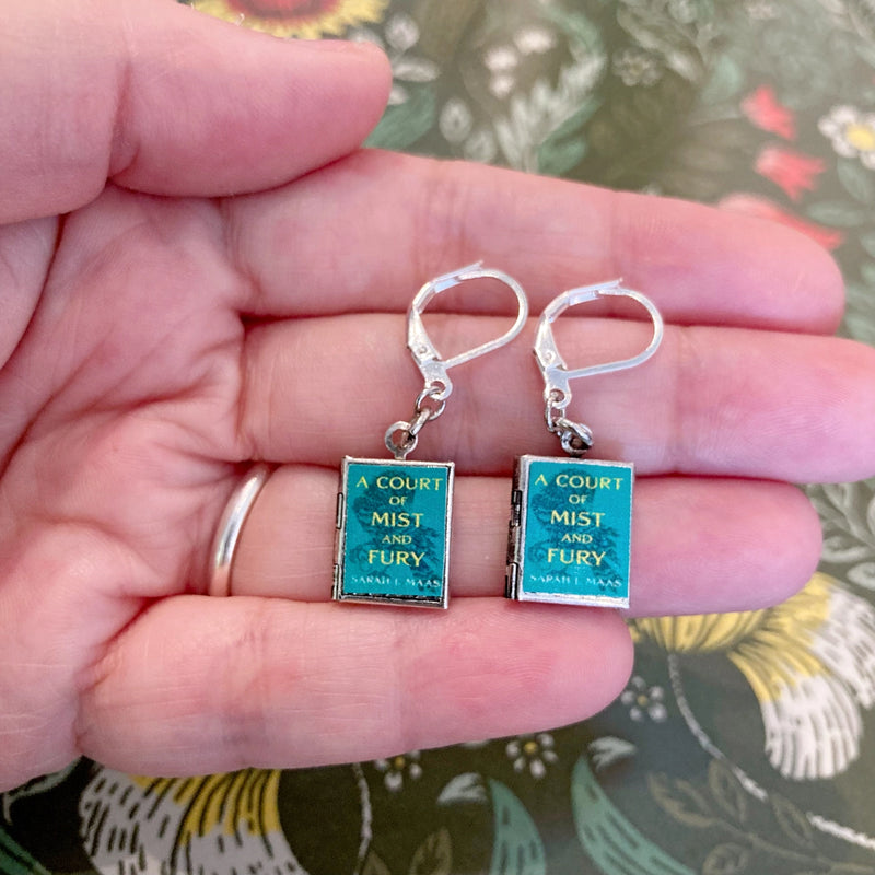 A Court of Mist and Fury Drop Book Locket Earrings by Marshall and Rose