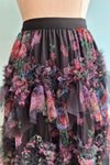 Ruffle and Floral Tulle Skirt in Black