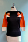 Black and Orange Fox Pullover Sweater