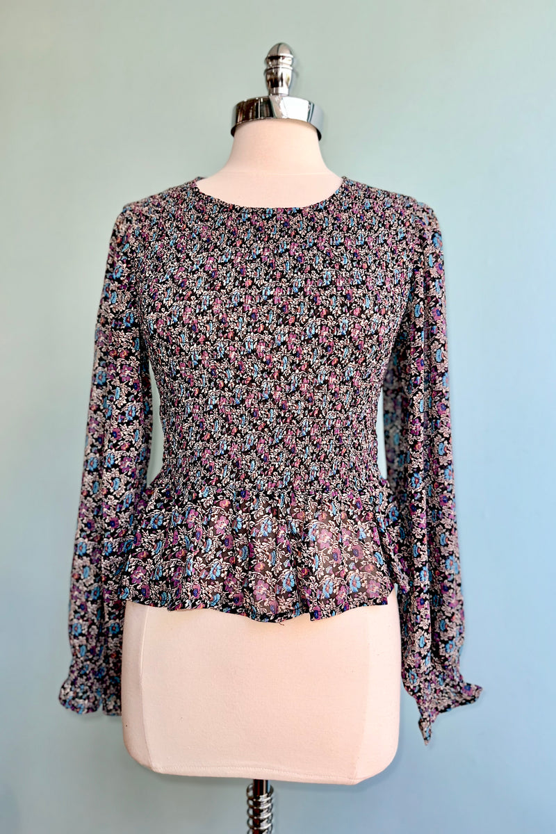 Floral Smocked Peplum Blouse by Molly Bracken