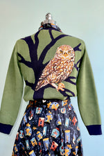 Green Owl Embroidered and Jacquard Vera Cardigan by Palava