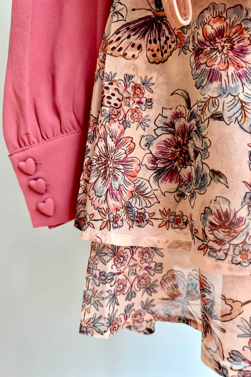 Pink Tie-Neck Puff Sleeve Button Down Blouse by Voodoo Vixen