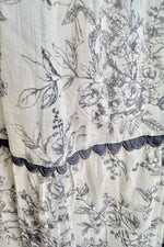 Charcoal and White Toile Smocked Midi Dress