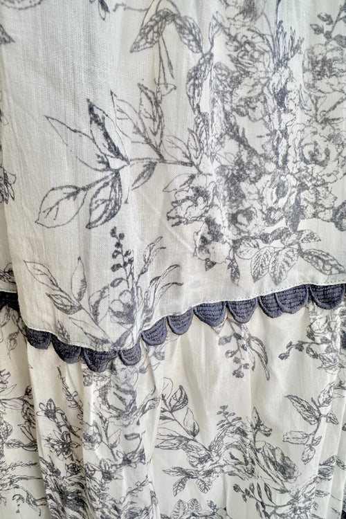 Charcoal and White Toile Smocked Midi Dress