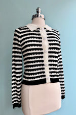 Black and White Cropped Collared Cardigan by Compania Fantastica