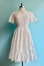 White Eyelet Flutter Sleeve Jackie Dress