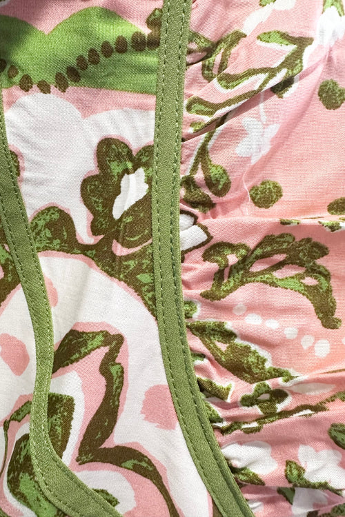 Peach and Lime Green Medallion Flutter Sleeve Mini Dress