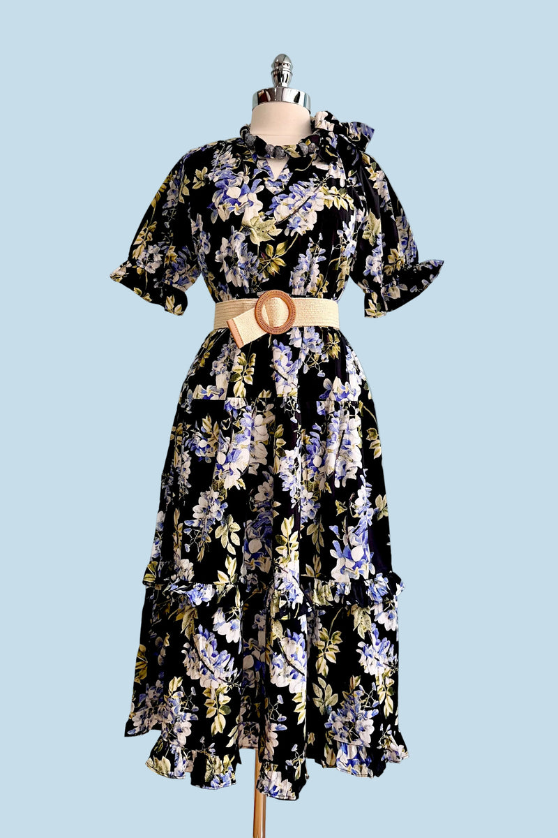 floral belted midi dress Black Floral Belted Midi Dress – Modern Millie