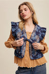 Floral Denim Quilted Tie Front Vest