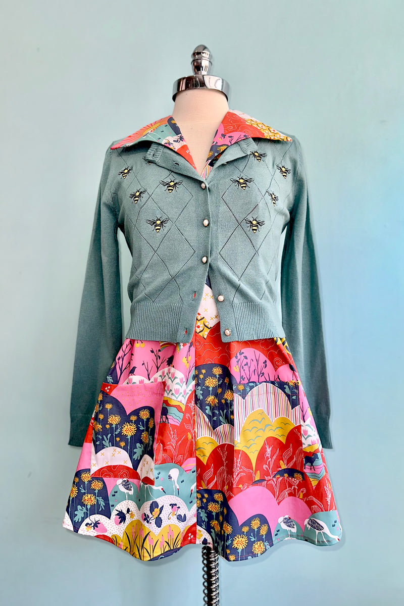 Glam Mini House Dress in Mint & Strawberry Meadow by Blue Platypus