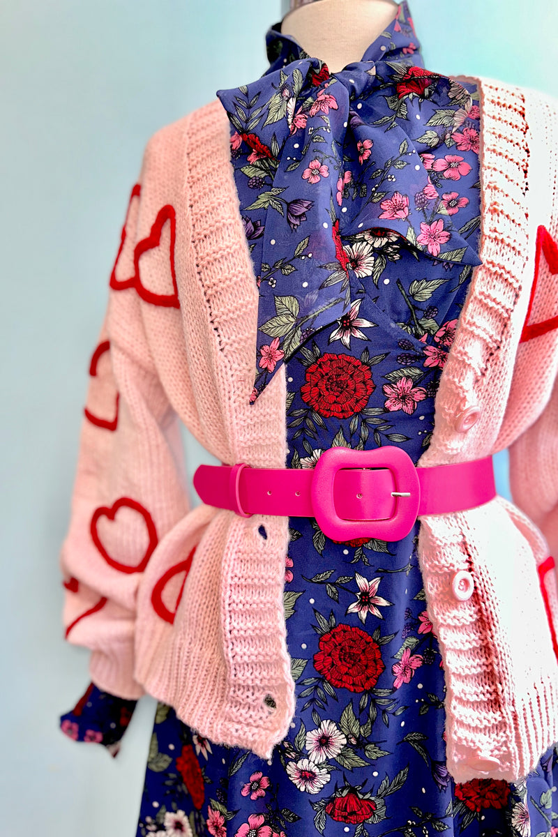 Red Heart Cardigan in Pink