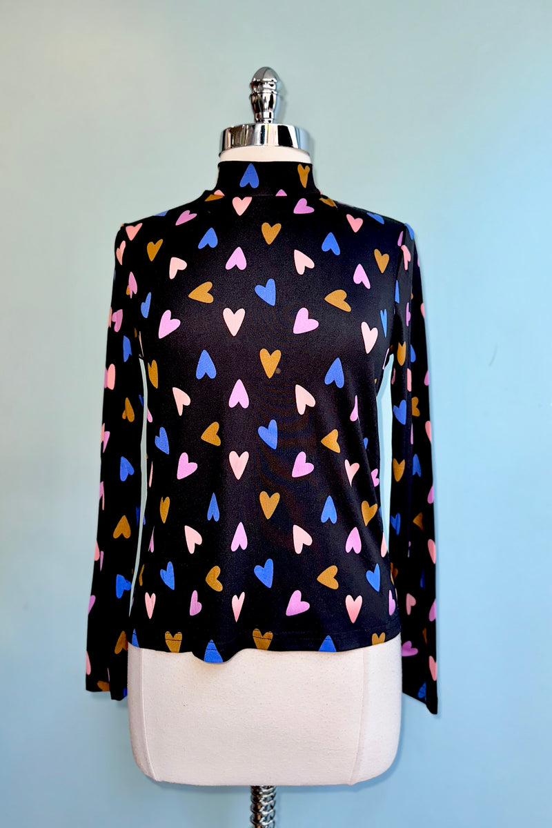 Long Sleeve Heart Jersey Top in Black by Compania Fantastica