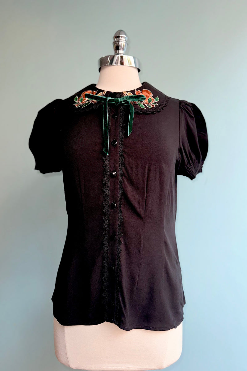 Squirrel Embroidered Chester Top by Hell Bunny
