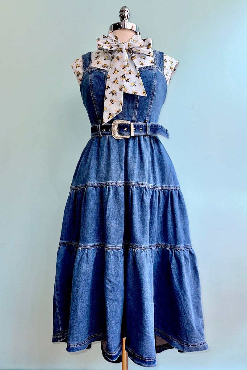 Tiered Denim Midi Dress Small Tiered Denim Midi Dress Small