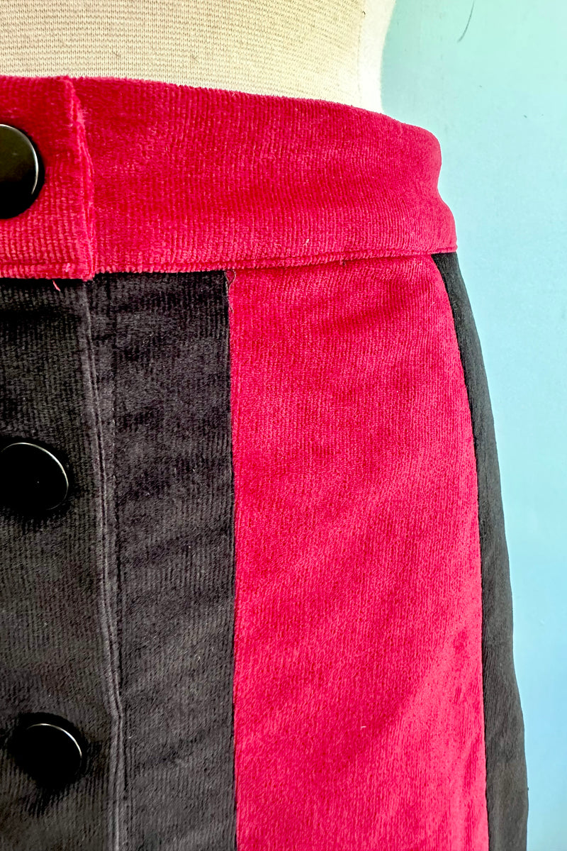 Burgundy and Black Spooky Cat Corduroy Mini Skirt