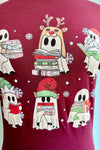 Holiday Ghosts Reading T-Shirt in Burgundy