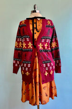 Burgundy Holiday Fair Isle Long Cardigan Sweater