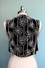 Black Embroidered Tie Front Vest