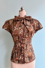 Brown Fox Estelle Tie-Neck Blouse by Heart of Haute