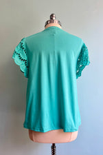 Mint Eyelet Sleeve T-Shirt Top