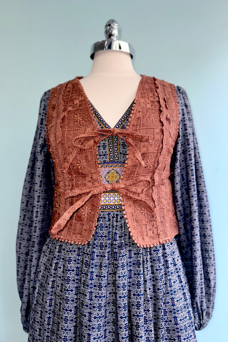 Border Print Mini Dress in Navy