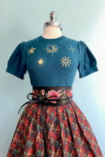 Celestial Gold Embroidered Short Sleeve Sweater in Green by Modern Millie!