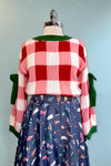 Holiday Check Sweater with Bow Detailed Sleeves