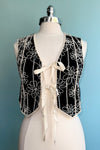 Black Embroidered Tie Front Vest
