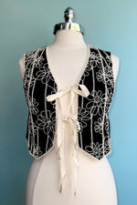 Black Embroidered Tie Front Vest