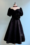 Black Puff Sleeve Brocade Dress