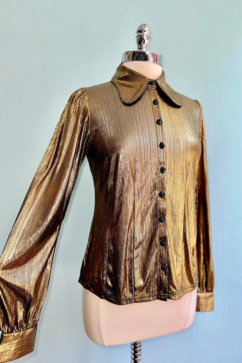 Gigi Gold Metallic Blouse by Hell Bunny