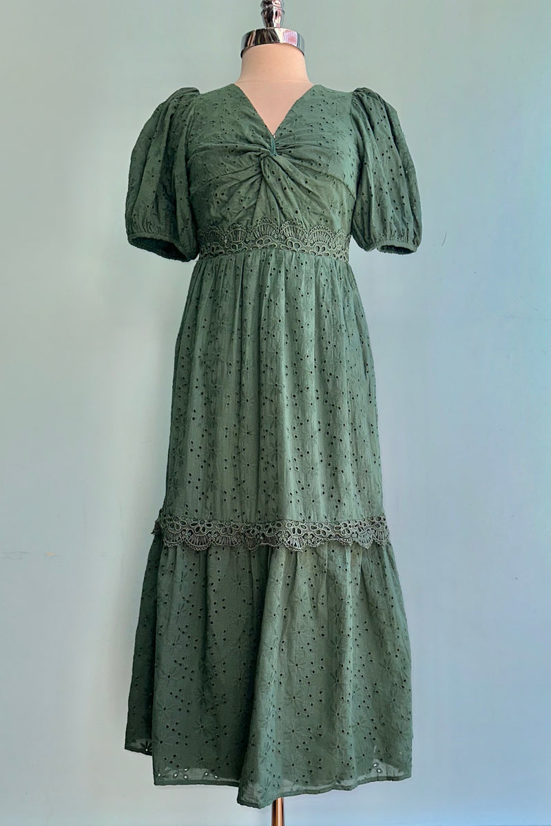 Evergreen Eyelet Midi Dress