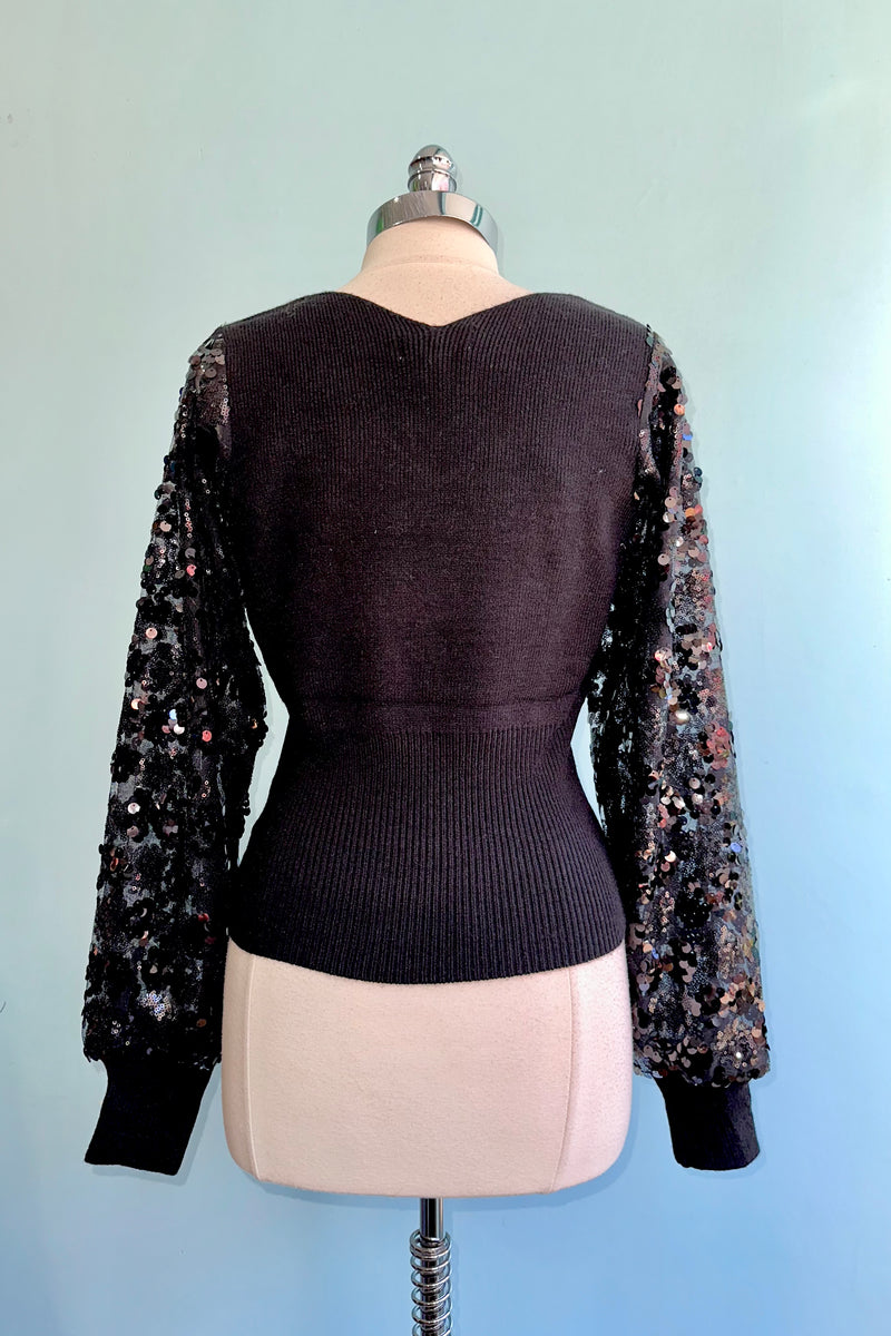 Black Sequin Sleeve Sweater