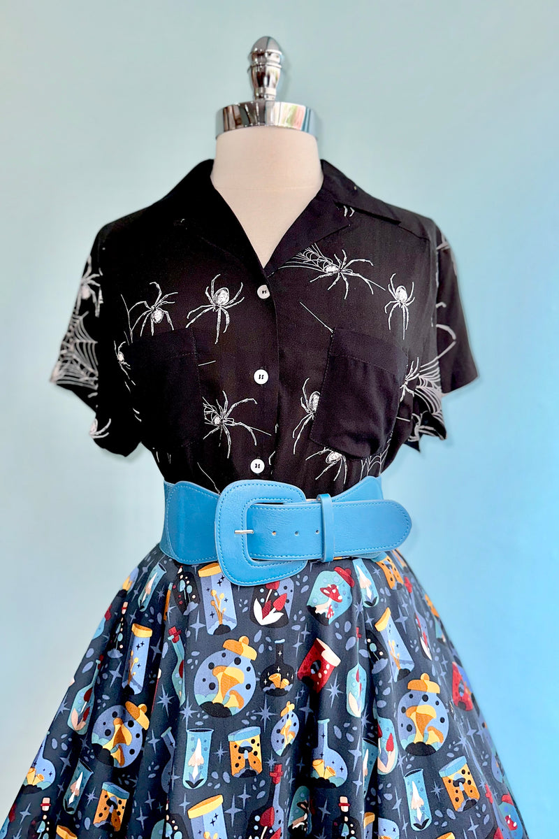 Grungy Spider Button Down Top by Hell Bunny