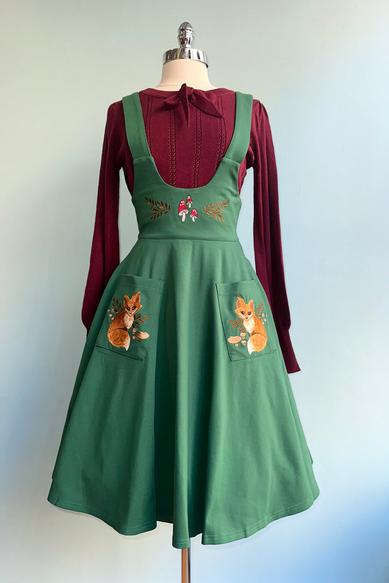 Forest Fox Pocket High Waisted Pinafore Skirt by Voodoo Vixen X-Large Forest Fox Pocket High Waisted Pinafore Skirt by Voodoo Vixen X-Large