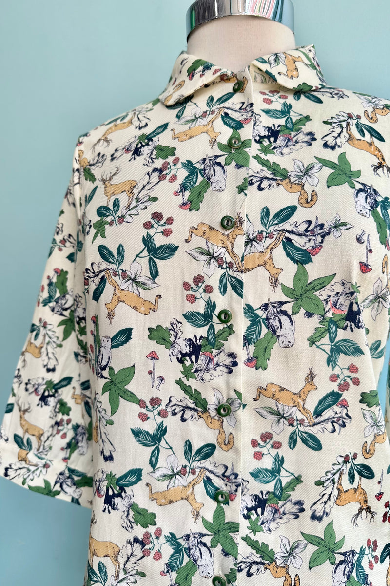 Woodland Deer Button Down Blouse by Banned