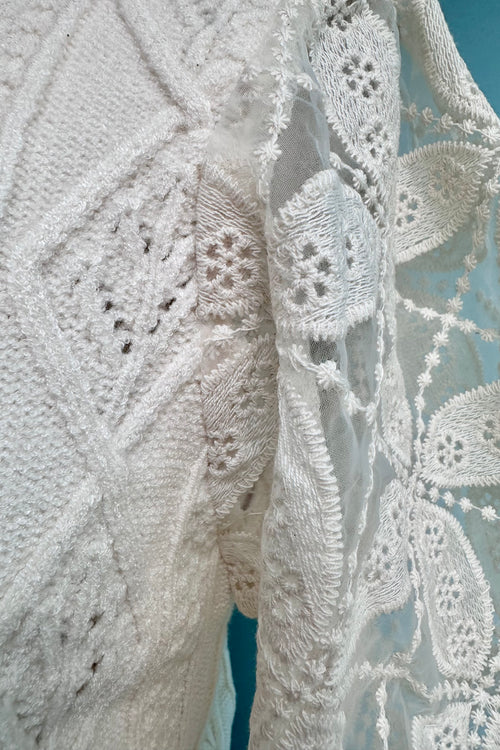 Ivory Eyelet and Embroidered Sweater