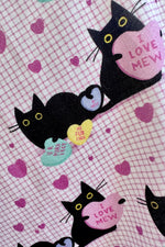 Pink Conversation Hearts and Black Cats Skater Skirt by Retrolicious