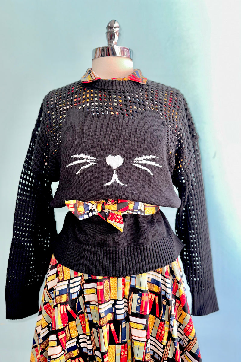 Black Cat Open Weave Pullover Sweater