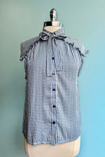 Blue Gingham Button Down Ruffle Top by Tulip B.