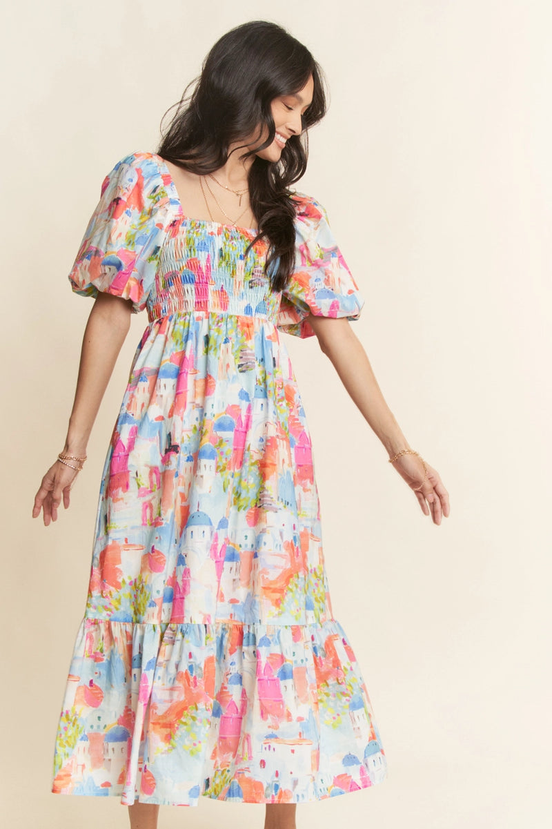 Countryside Balloon Sleeve Midi Dress