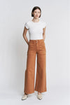 High Waisted Double Button Twill Pants in Cinnamon by Mica Denim