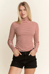 Rust Striped Jersey Turtleneck Top