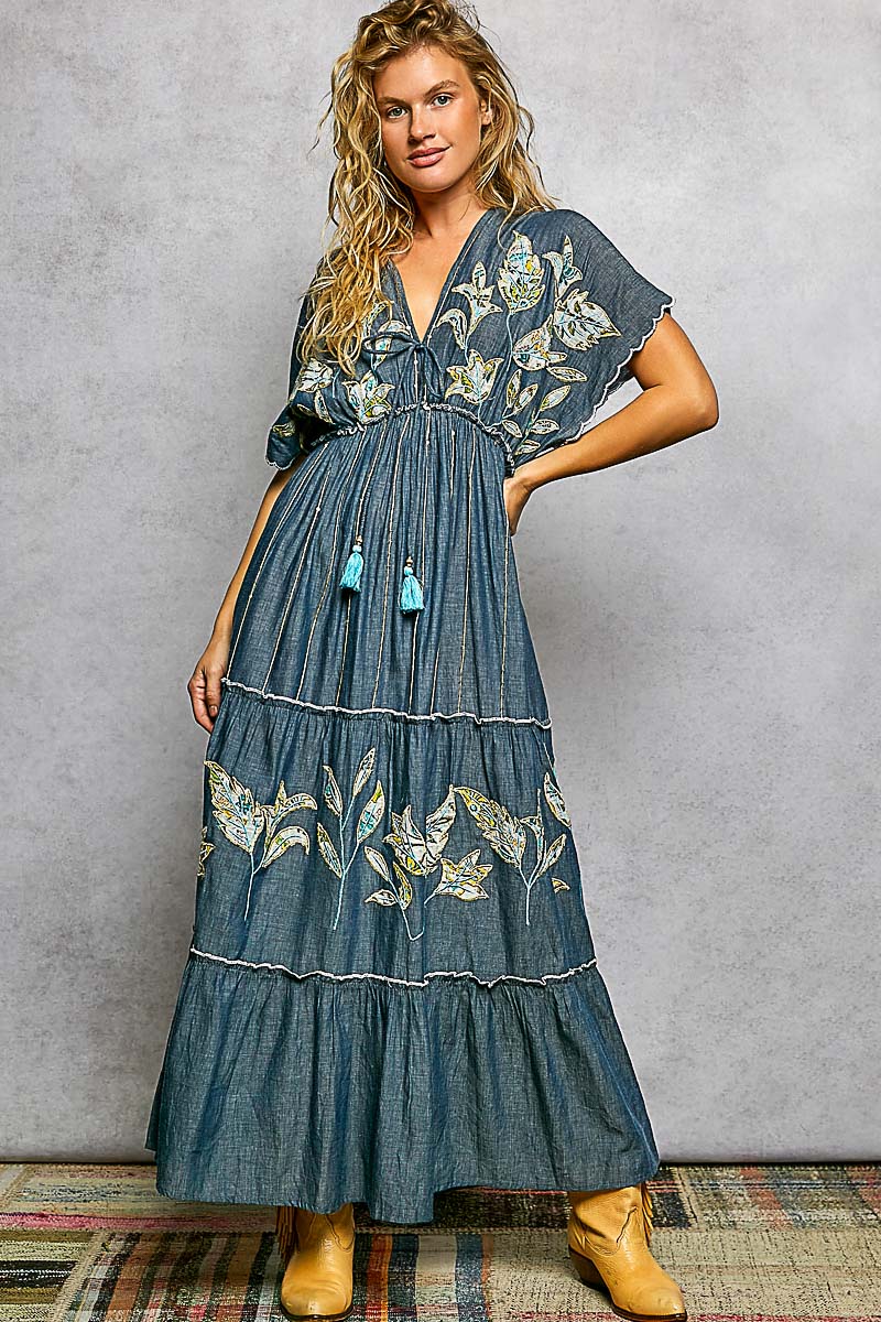 Applique Chambray Maxi Dress by POL Clothing – Modern Millie