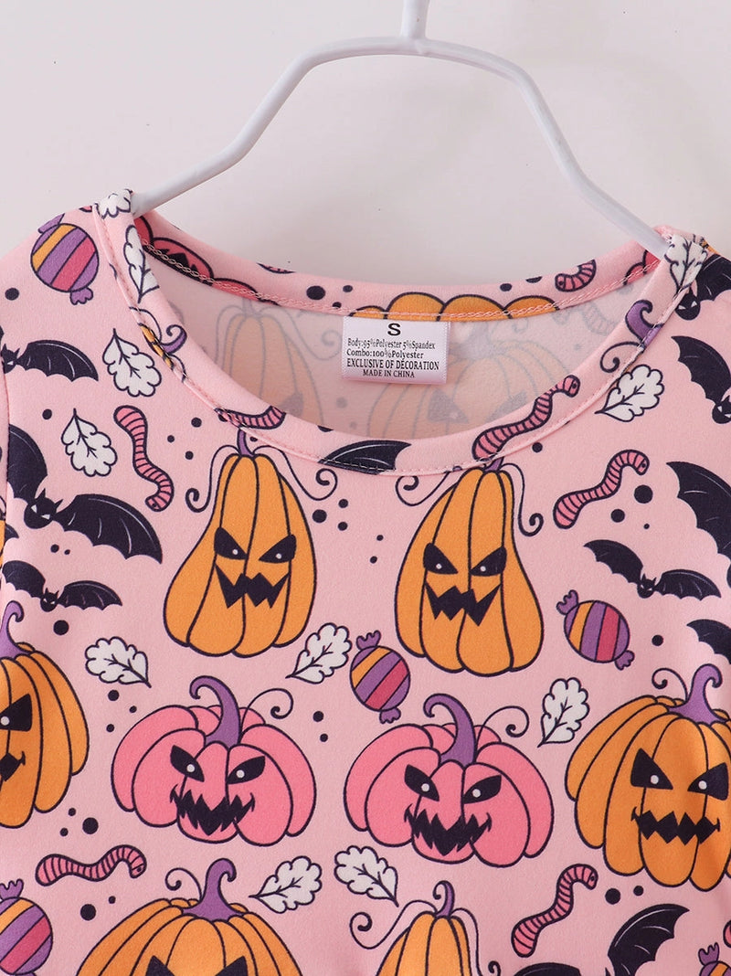 Jack O' Lantern Tulle Halloween Kids Dress in Pink