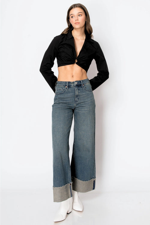 Cuffed Wide Leg Tummy Control High Rise Jeans by Artemis Vintage