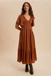 Sepia Smocked Satin Midi Dress