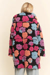 Navy Hoodie Jacket with Fluffy Flowers