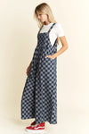 Checkerboard Denim Wide Leg Jumpsuit
