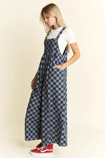 Checkerboard Denim Wide Leg Jumpsuit